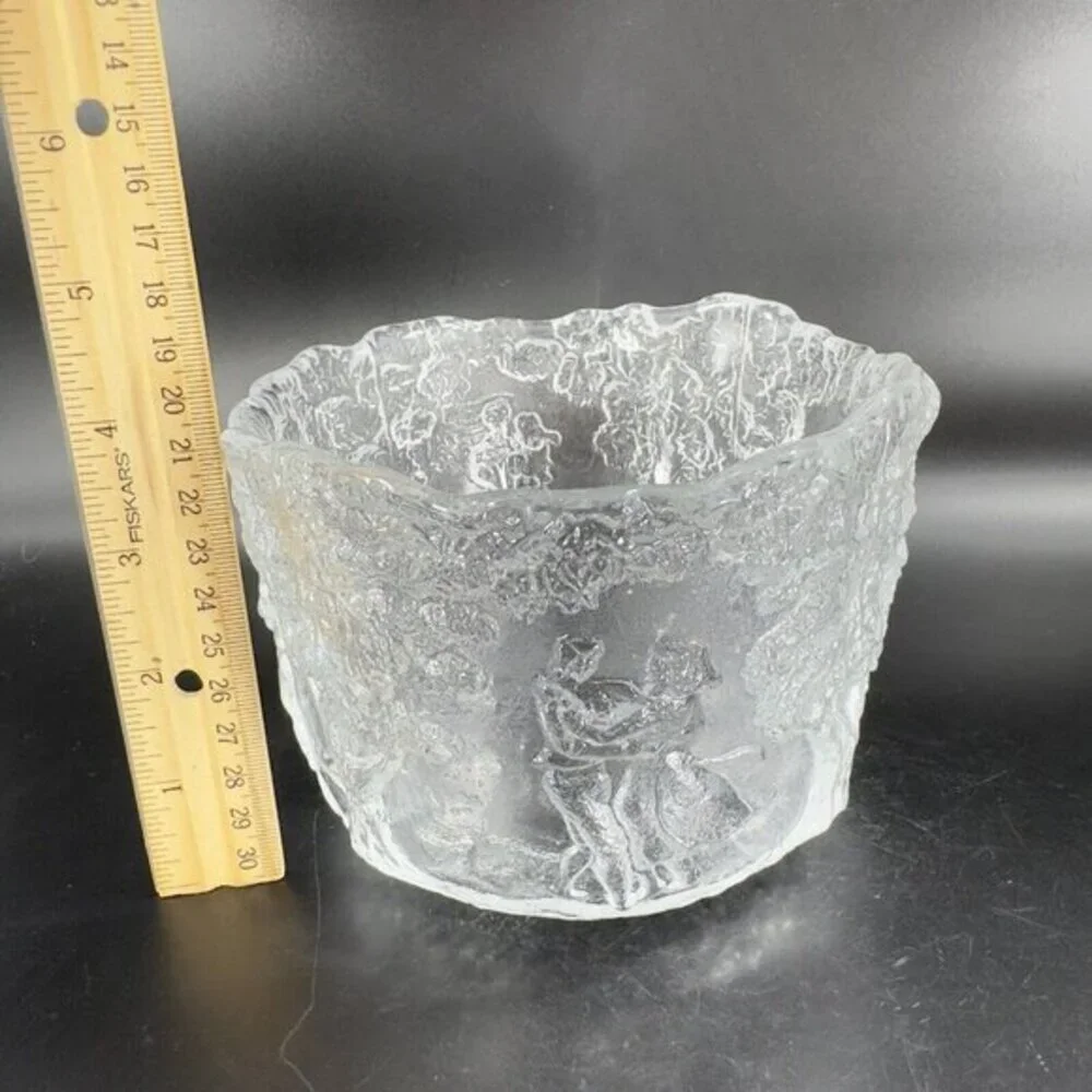 Kosta Boda Rhapsody Scandinavian Crystal Bowl Dancing Couple Trees Bowl Dish VTG